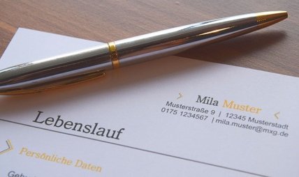 Bewerbung für WSG gedruckter Lebenslauf mit Kugelschreiber